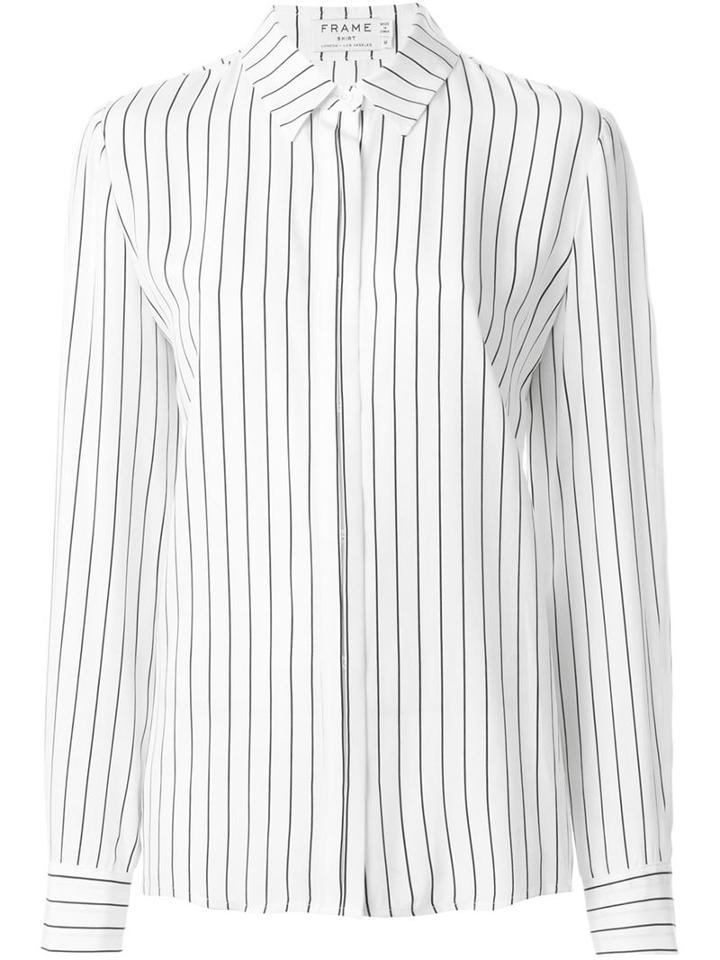 Frame Denim Striped Shirt, Women's, Size: M, White, Silk