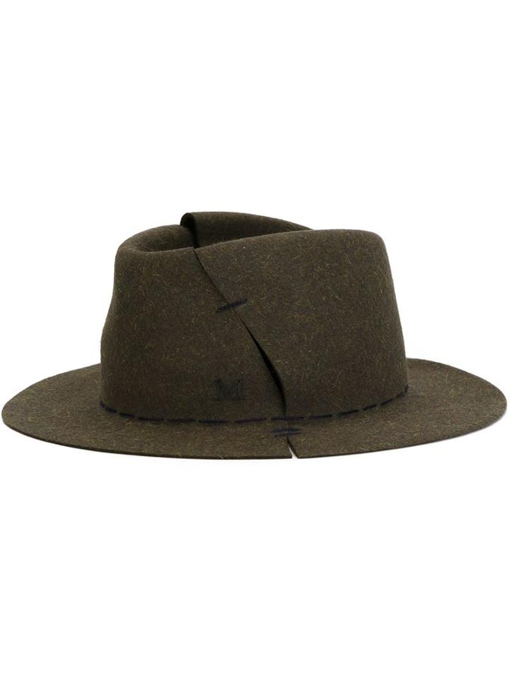 Maison Michel Andre Hat With Stitching Details, Women's, Size: S, Green, Cotton/rabbit Fur/viscose