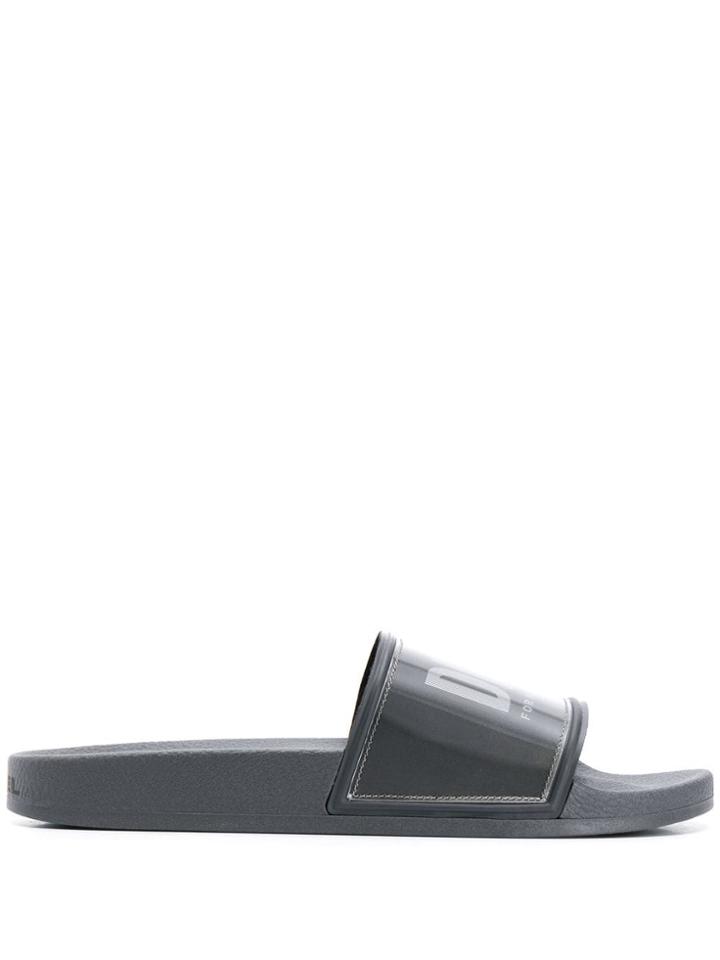 Diesel Logo Print Slides - Grey