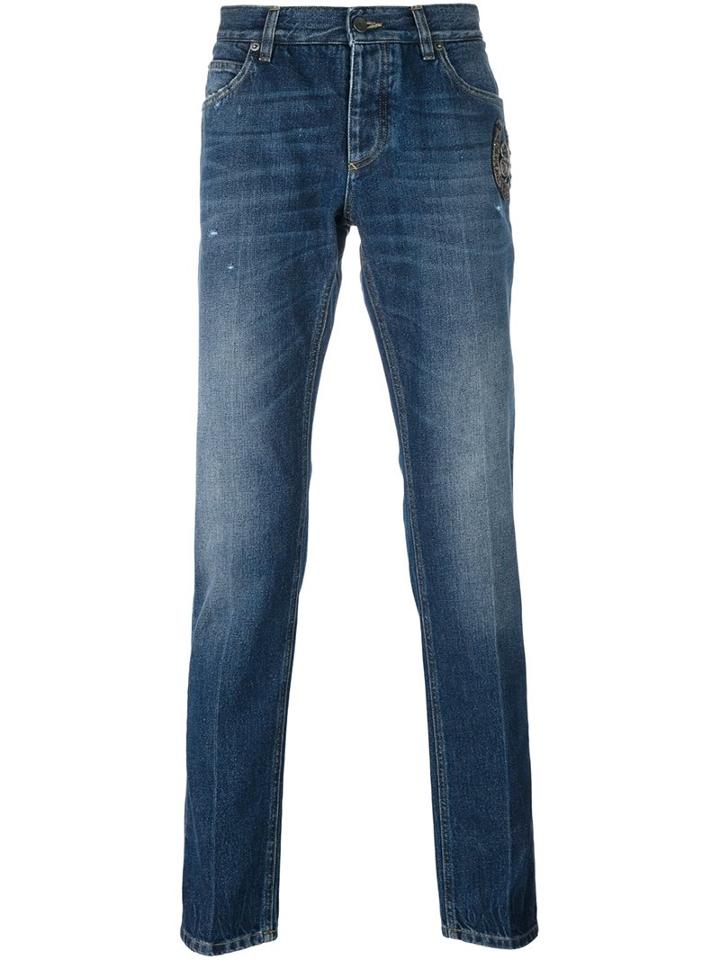 Dolce & Gabbana Straight Leg Jeans, Men's, Size: 56, Blue, Cotton/ramie/polyester/glass