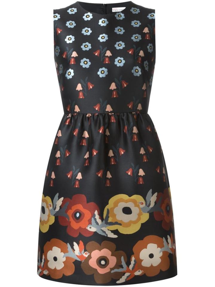 Red Valentino Sleeveless Floral Print Dress, Women's, Size: 42, Black, Polyester/polyamide/acetate