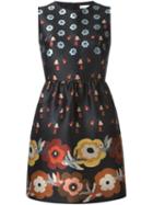 Red Valentino Sleeveless Floral Print Dress, Women's, Size: 42, Black, Polyester/polyamide/acetate