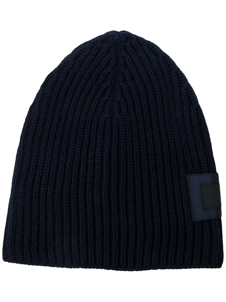 Prada Knitted Logo Beanie - Blue