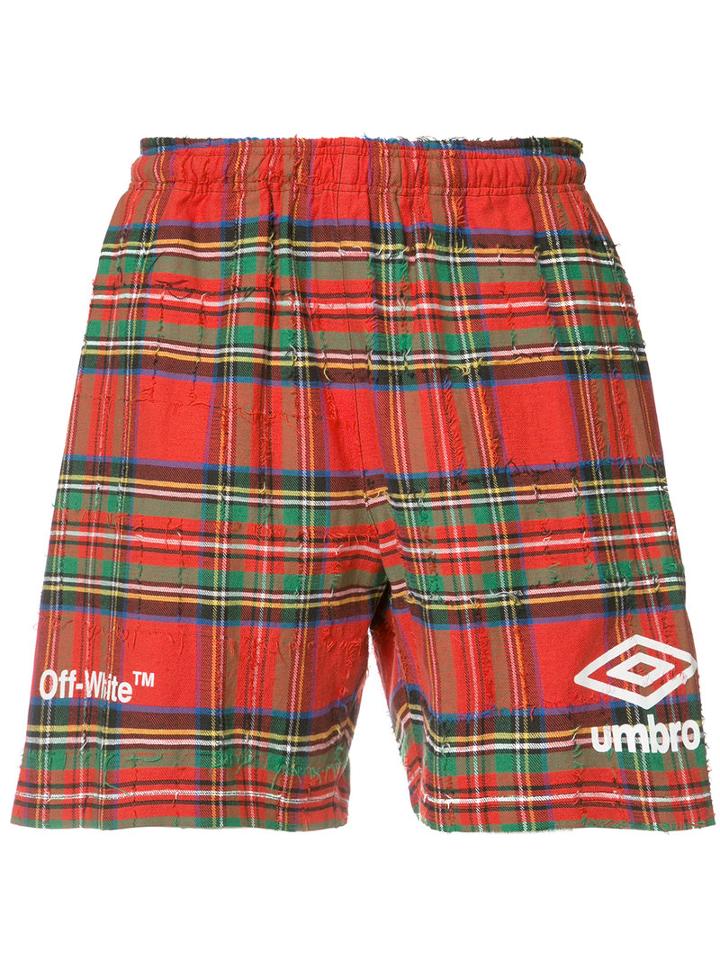Off-white Tartan Logo Shorts, Men's, Size: Large, Red, Cotton/polyester/spandex/elastane