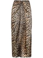 Ganni Leopard Print Tie Midi Skirt - Brown