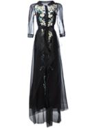 Carolina Herrera Embroidered Flower Gown, Women's, Size: 2, Black, Silk