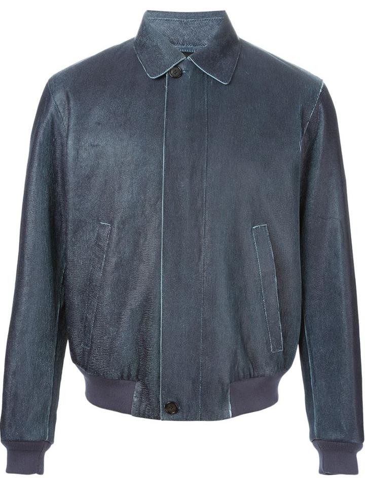 Alexander Mcqueen Classic Collar Bomber Jacket, Men's, Size: 52, Blue, Leather/cotton/viscose