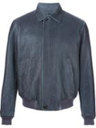 Alexander Mcqueen Classic Collar Bomber Jacket, Men's, Size: 52, Blue, Leather/cotton/viscose