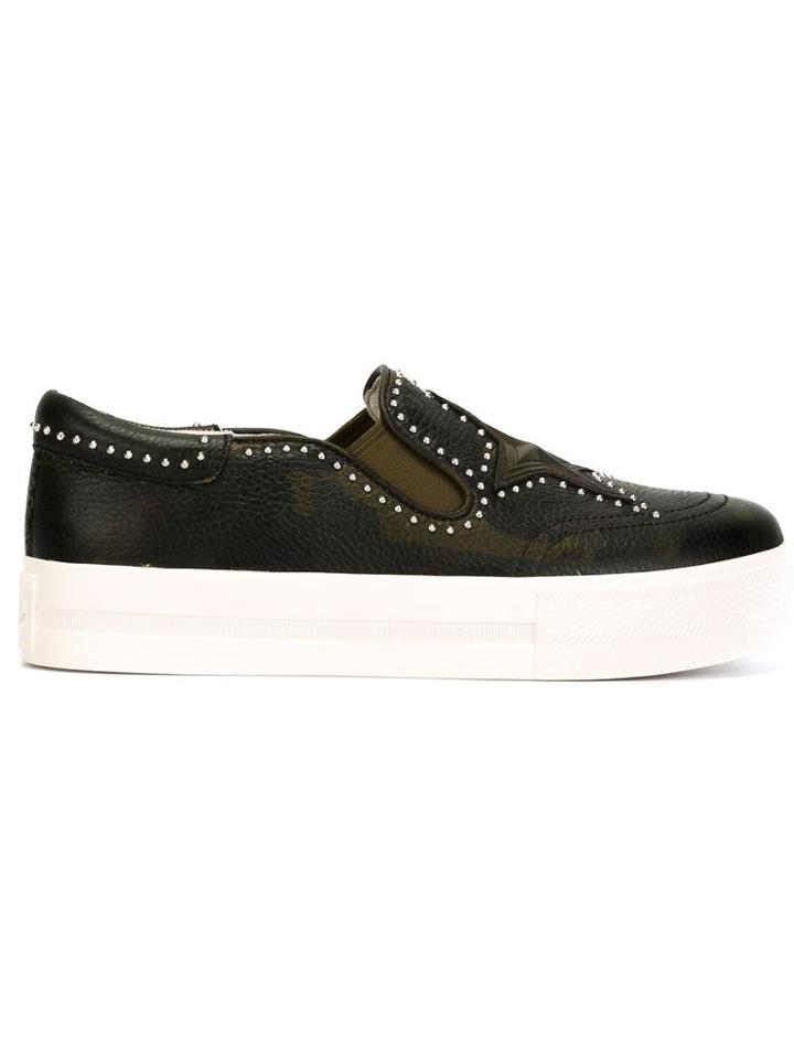 Ash Camouflage Print Studded Slip-on Sneakers