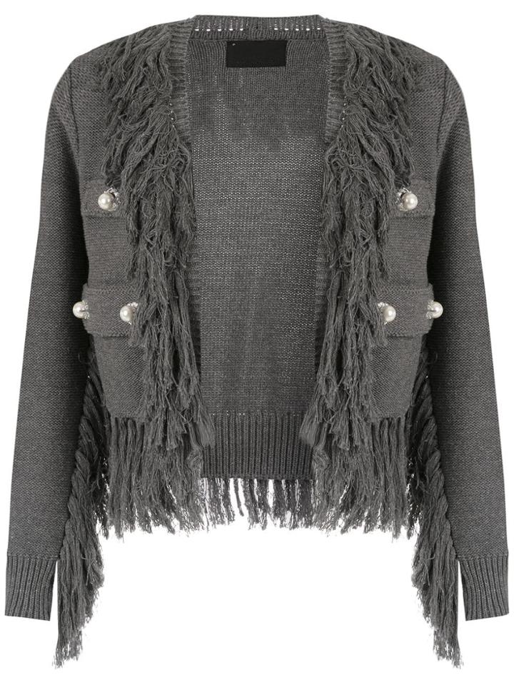 Andrea Bogosian Fringed Knit Cardigan - Grey