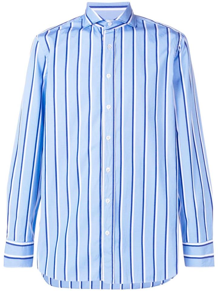 Lardini Striped Pointed Collar Shirt - Blue