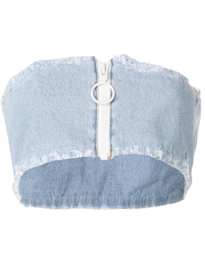 Off-white Zipped Bandeau Top - Blue