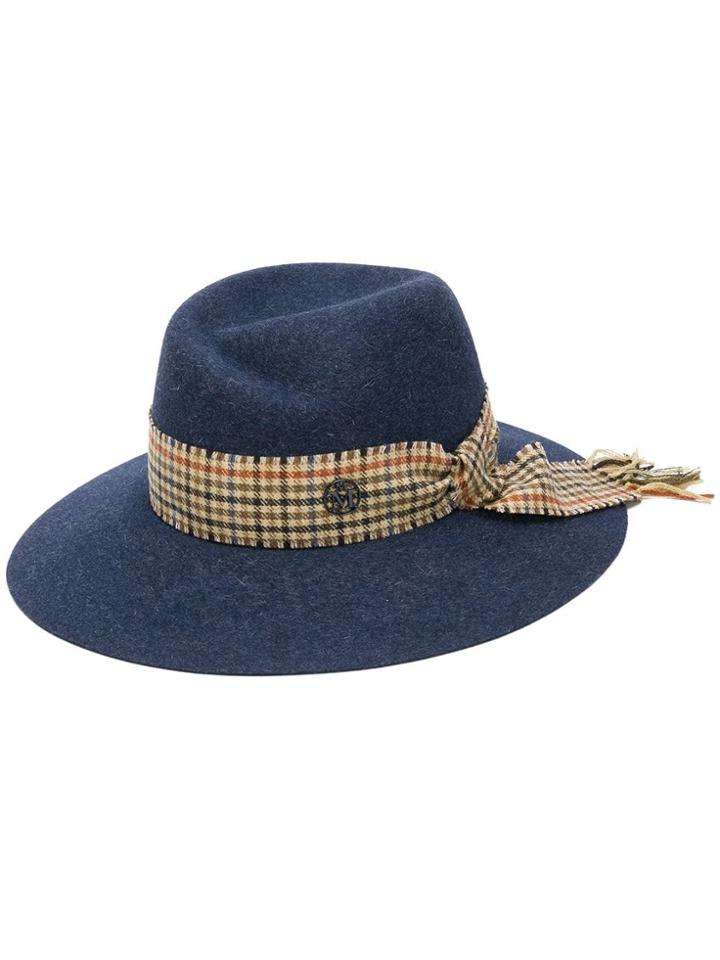 Maison Michel Check Trim Fedora Hat - Blue