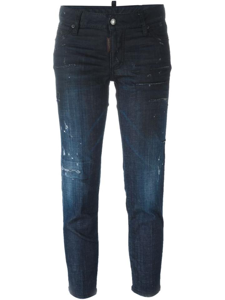 Dsquared2 'skinny' Medium Waist Cropped Jeans, Women's, Size: 40, Blue, Cotton/spandex/elastane/polyester/calf Leather