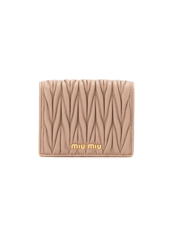 Miu Miu Matelassé Mini Wallet - Nude & Neutrals