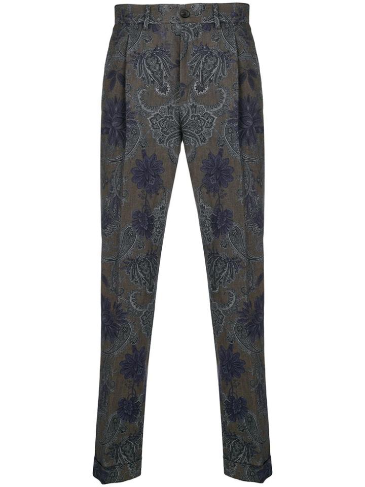 Etro Floral Print Tailored Trousers - Green