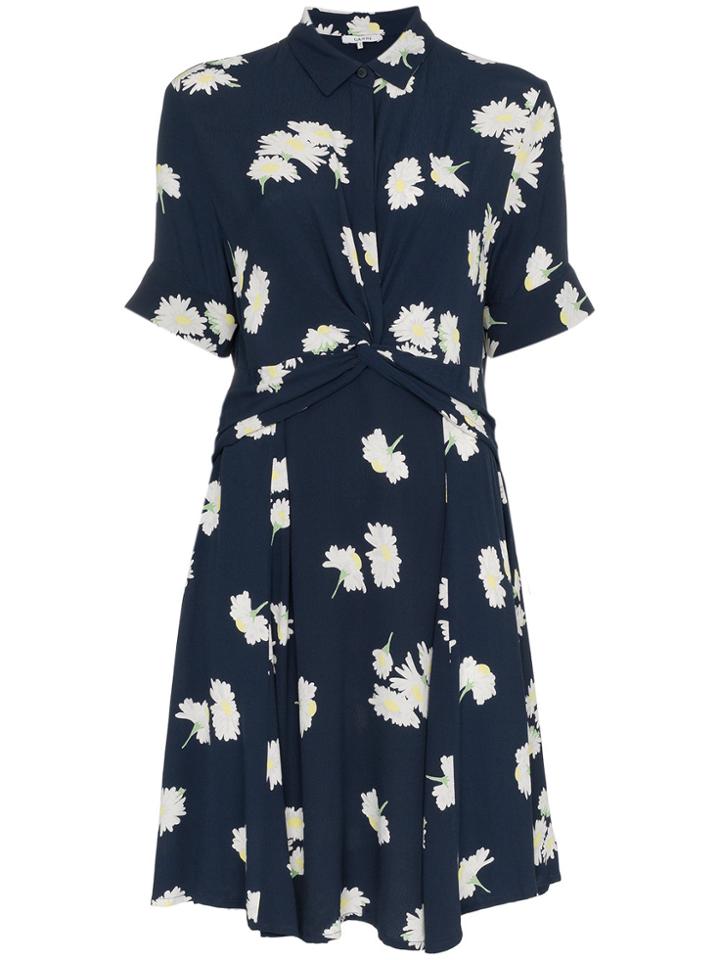 Ganni Floral Print Knotted Waist Shirt Dress - Blue