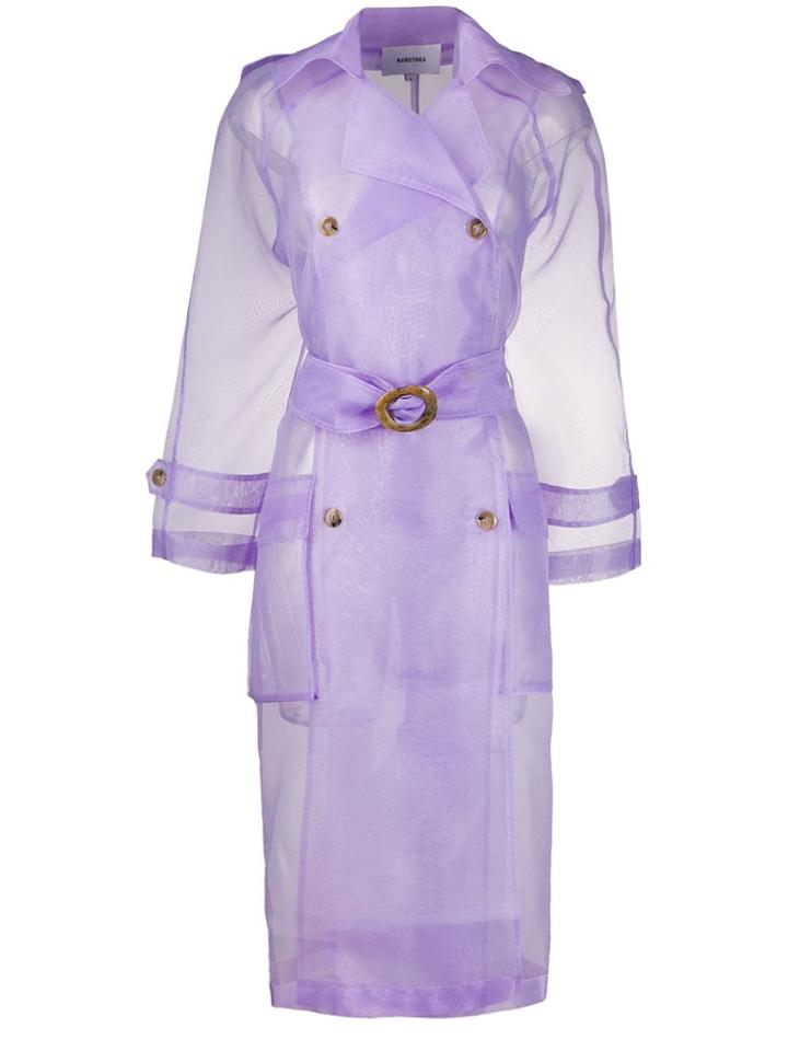 Nanushka Sheer Belted Trench Coat - Purple