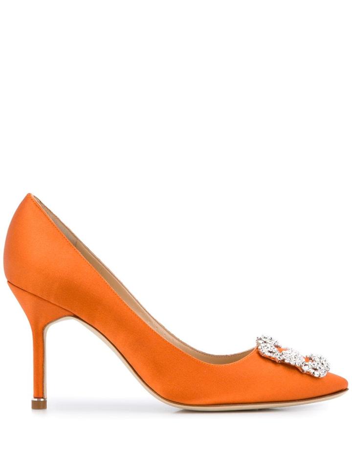 Manolo Blahnik Hangisi Embellished Pumps - Orange