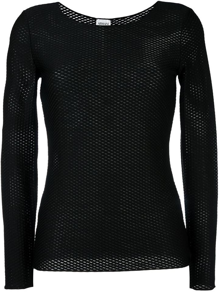 Armani Collezioni Honeycomb Knit Top, Women's, Size: 44, Black, Polyamide/spandex/elastane