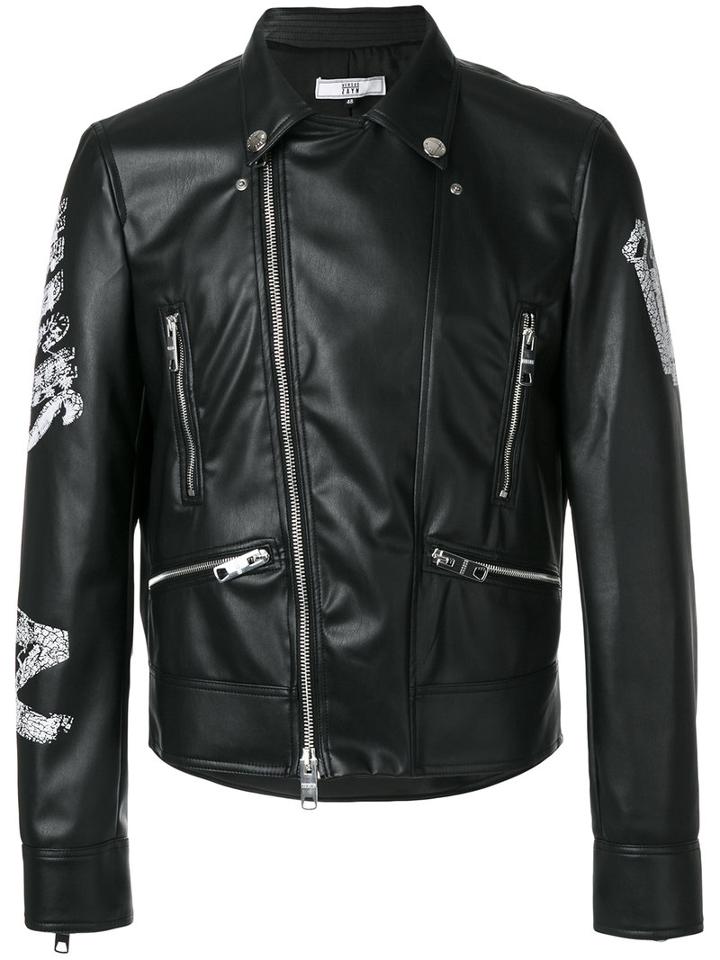 Versus - Logo Embroidery Biker Jacket - Men - Acrylic/polyester/acetate/wool - 48, Black, Acrylic/polyester/acetate/wool