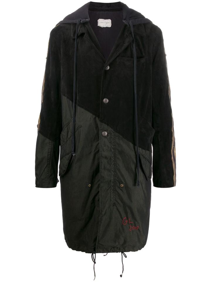 Greg Lauren Mid-length Contrast Coat - Black