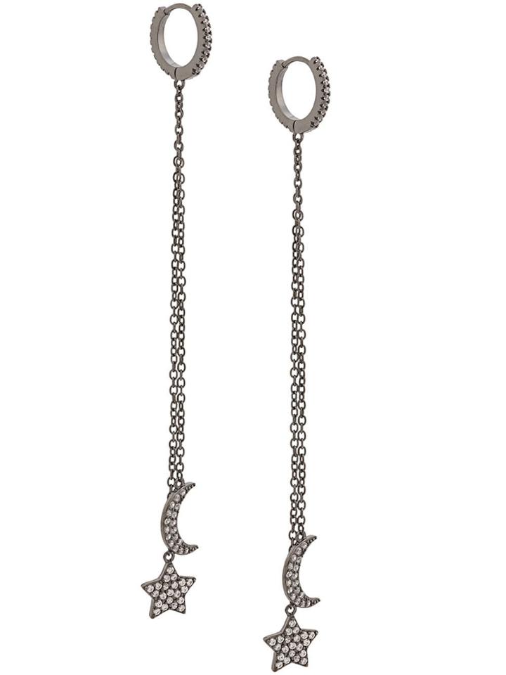 Federica Tosi Crescent Moon And Star Drop Earrings - Silver