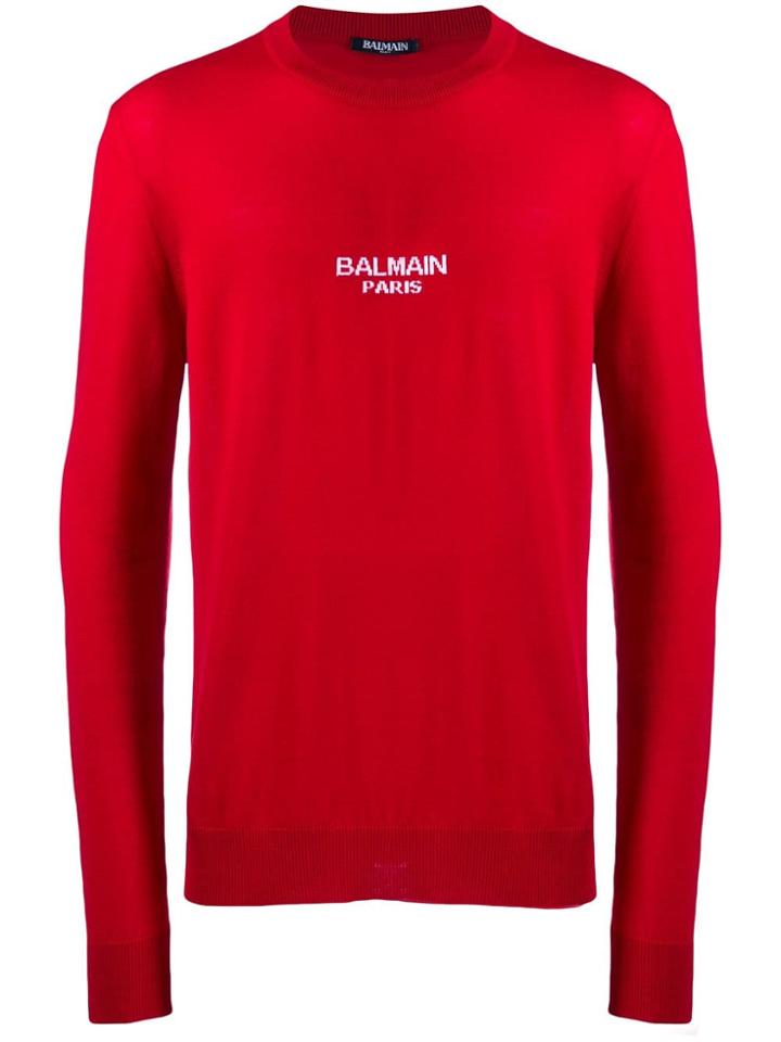 Balmain Logo Knitted Jumper - Red