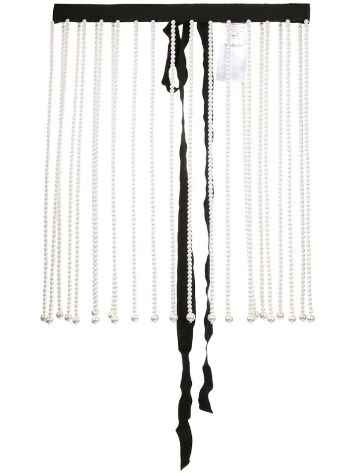 Christopher Kane Pearl-embellished Tie Belt - White