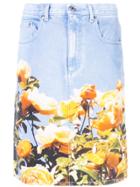 Msgm Roses Print Denim Skirt - Blue