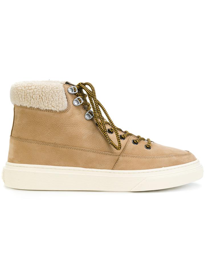 Hogan Trimmed Lace-up Boots - Brown