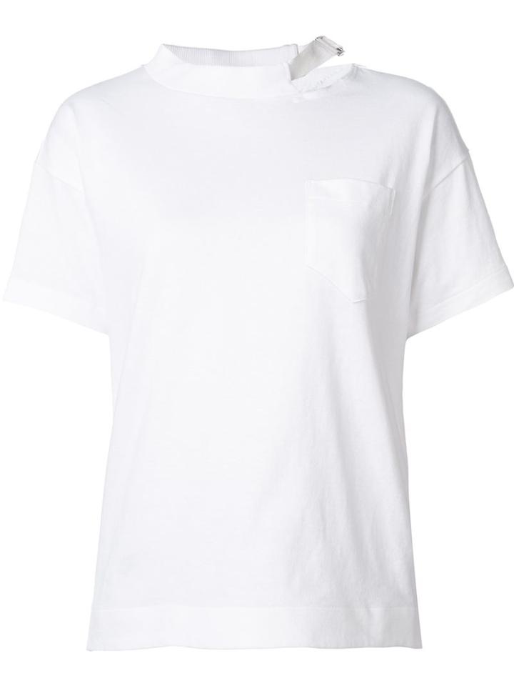 Sacai Belted Collar Pocket T-shirt, Women's, Size: 2, White, Cotton