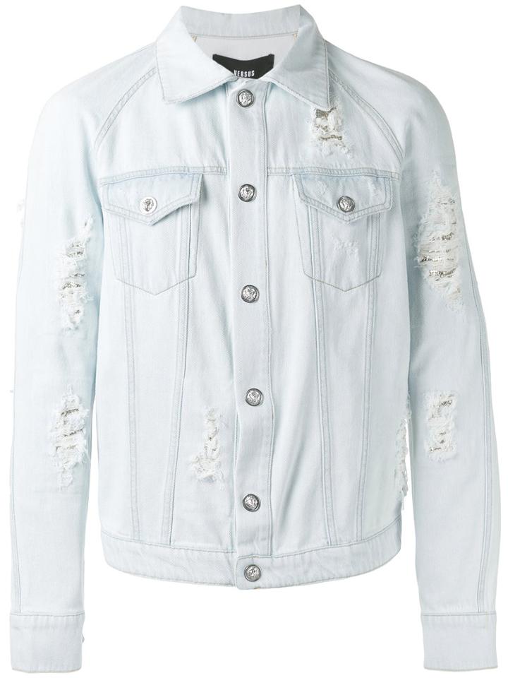 Versus - Distressed Denim Jacket - Men - Cotton/metal - 52, Blue, Cotton/metal
