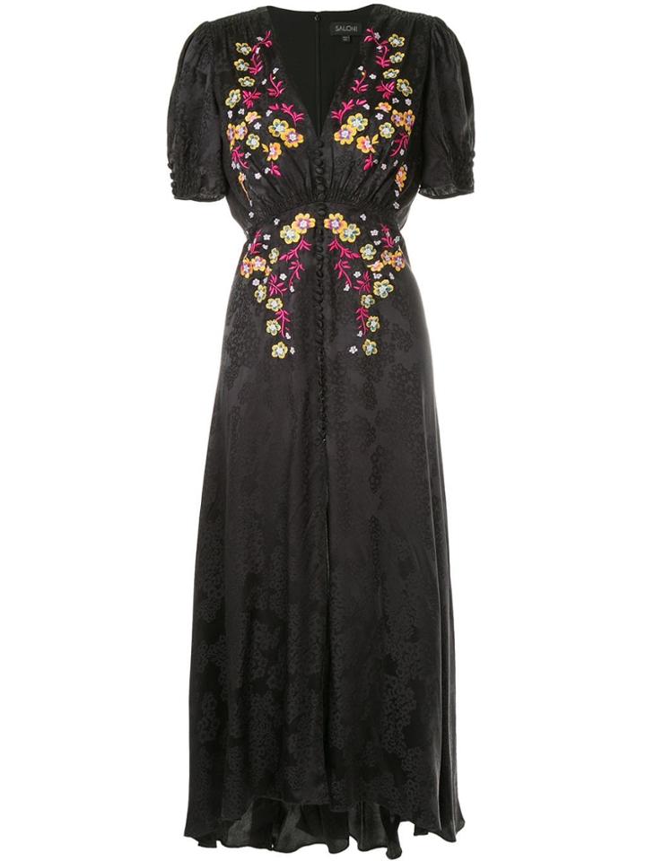 Saloni Floral Embroidered Dress - Black