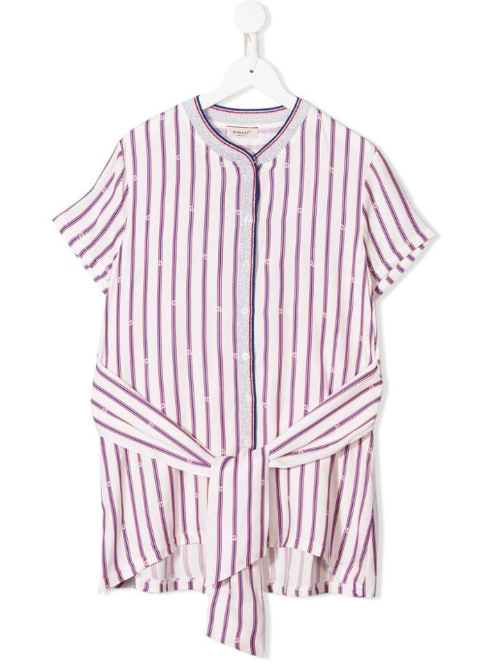 Pinko Kids Striped Shirt Dress - White
