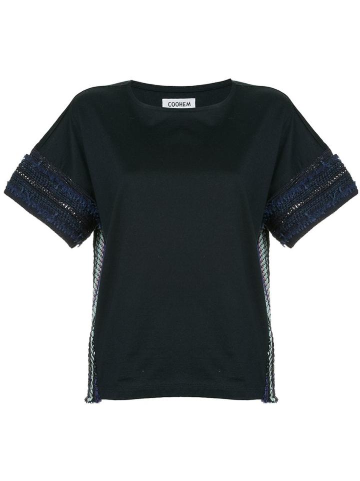 Coohem Striped Tweed Panel T-shirt - Blue