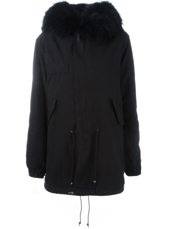 Mr & Mrs Italy Raccoon And Coyote Fur Lined Parka, Women's, Size: S, Black, Racoon Fur/lamb Skin/cotton/acetate