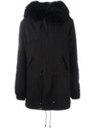 Mr & Mrs Italy Raccoon And Coyote Fur Lined Parka, Women's, Size: S, Black, Racoon Fur/lamb Skin/cotton/acetate