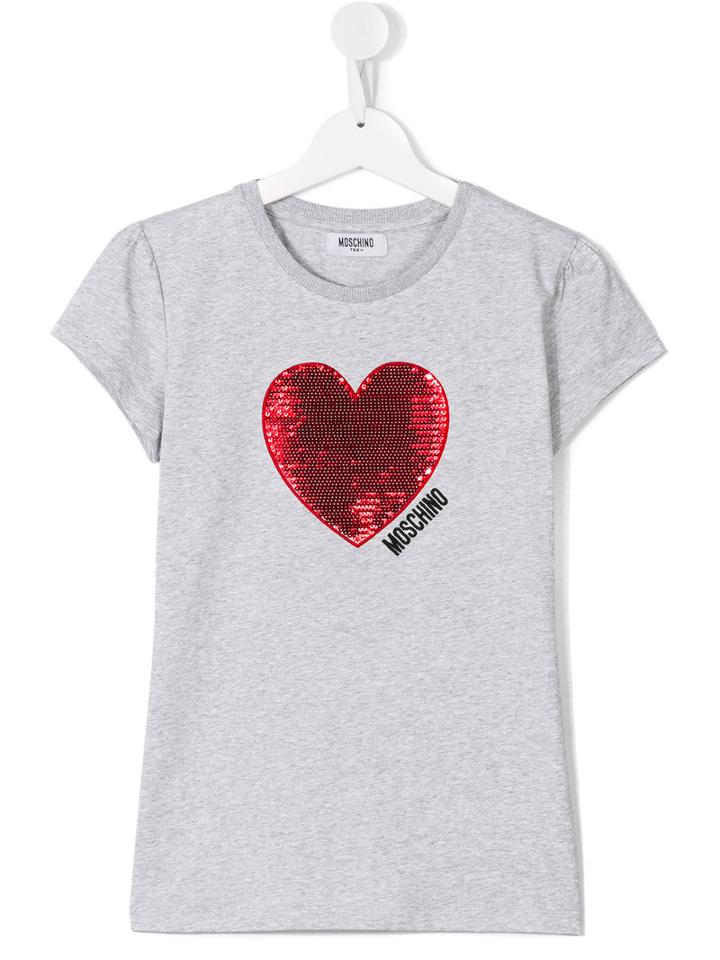 Moschino Kids Sequin Heart T-shirt, Girl's, Size: 14 Yrs, Grey