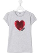 Moschino Kids Sequin Heart T-shirt, Girl's, Size: 14 Yrs, Grey