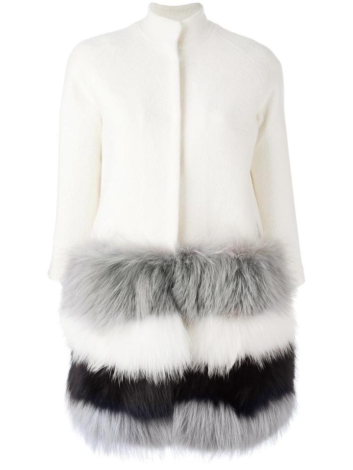 Ava Adore Trim Detail Coat, Women's, Size: 42, White, Raccoon Dog/wool/viscose