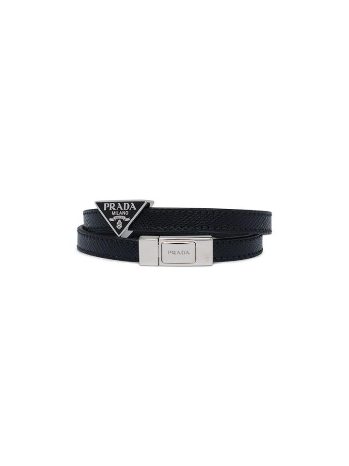 Prada Logo Plaque Wrap Bracelet - Black