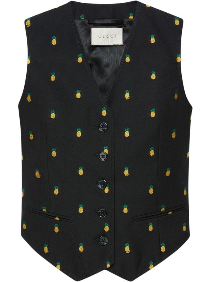 Gucci Pineapple Fil Coupé Wool Vest - Black