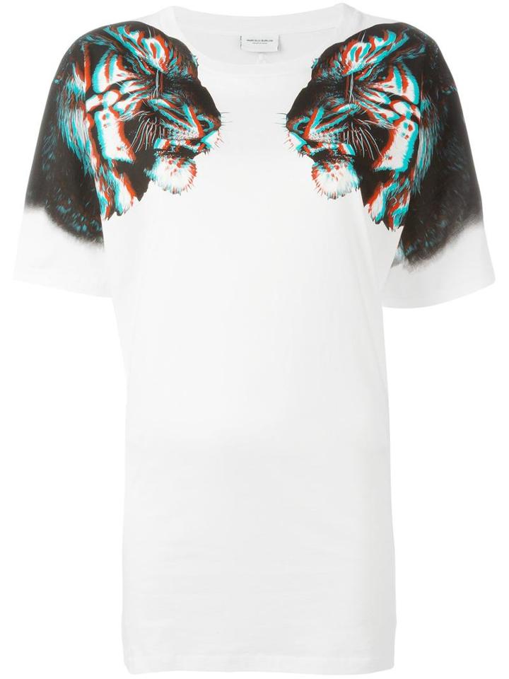 Marcelo Burlon County Of Milan Tiger Print T-shirt, Women's, Size: Xs, White, Cotton/polyester