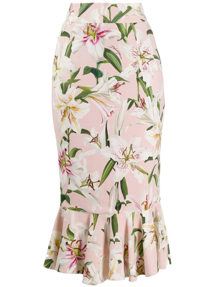 Dolce & Gabbana Lily Print Midi Skirt - Pink
