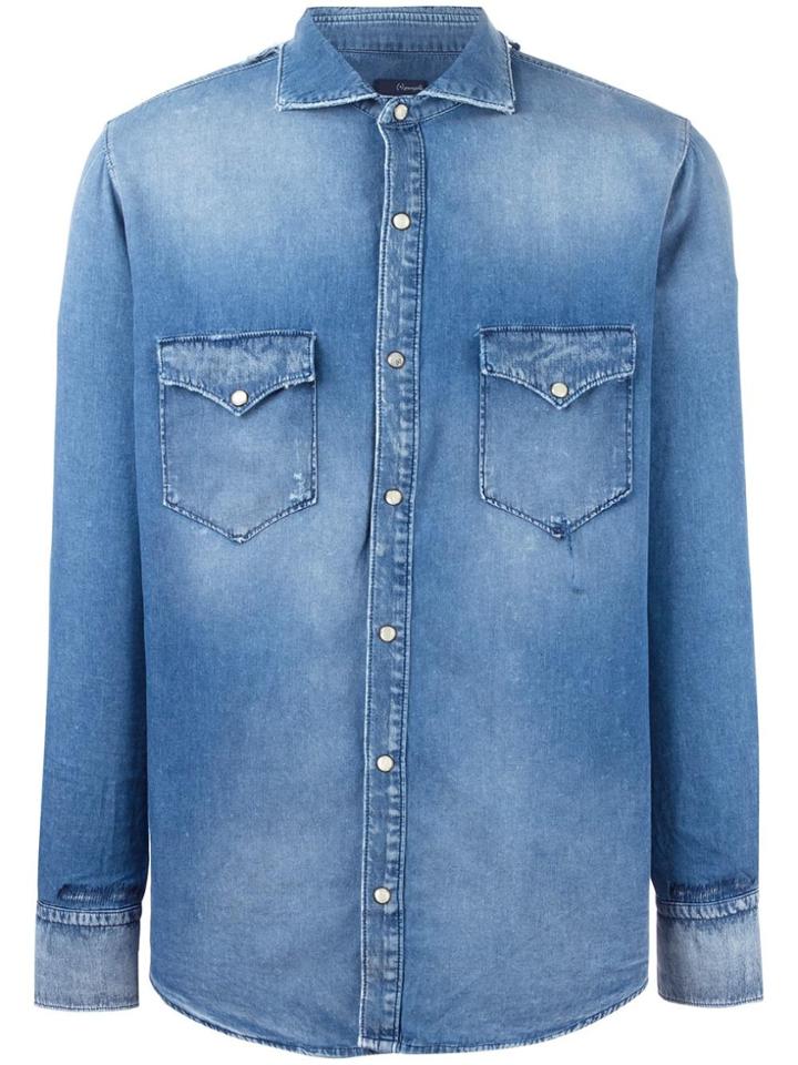 +people Patch Pocket Denim Shirt - Blue