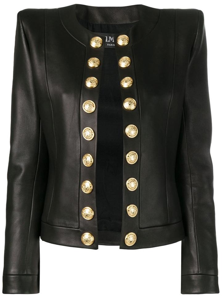 Balmain Structured Leather Jacket - Black