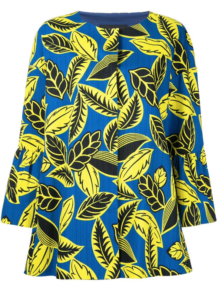 Boutique Moschino - Leaf Print Peplum Sleeve Jacket - Women - Cotton/other Fibres - 42, Blue, Cotton/other Fibres