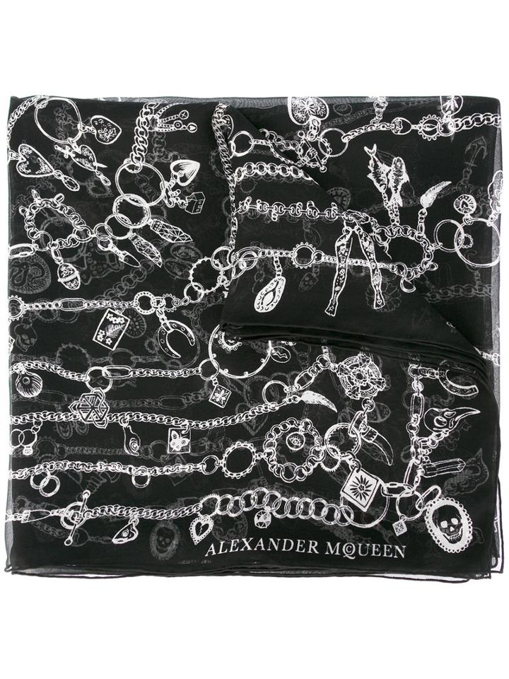 Alexander Mcqueen Heart Chain Scarf, Women's, Black, Silk