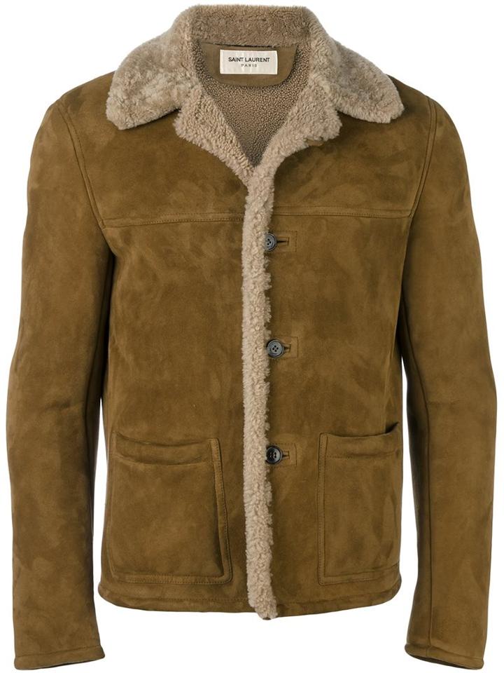 Saint Laurent Pocket Front Jacket, Men's, Size: 48, Brown, Sheep Skin/shearling